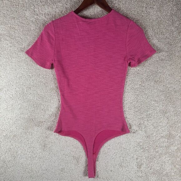 N Philanthropy Irene Bodysuit NWT Small Pink Ribbed Cutout Short Sleeve Crew - Picture 9 of 12
